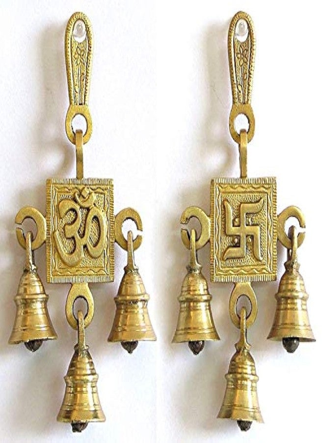 UAPAN Brass Hanging Bells Religious (OM_Swastik, Gold), 15 cm